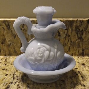 Elegant Blue Ceramic Pitcher and Bowl Set